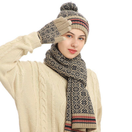 Ensemble trois pièces, écharpe, gants, bonnet - Beige - Adulte | La boutique du chapeau