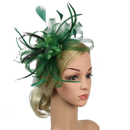 Fascinator à Plume et Fleur - Vert - | La boutique du chapeau