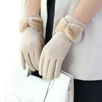 Gants d'hiver à nœud papillon - Beige - Ajustable ( 6 ½ à 8 ) | La boutique du chapeau