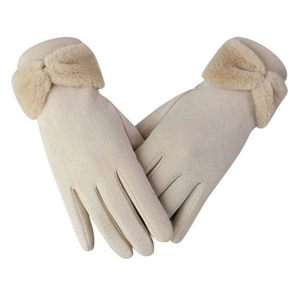 Gants d'hiver à nœud papillon - Beige - Ajustable ( 6 ½ à 8 ) | La boutique du chapeau