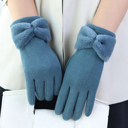 Gants d'hiver à nœud papillon - Bleu - Ajustable ( 6 ½ à 8 ) | La boutique du chapeau