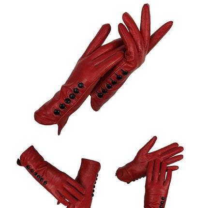 Gants En Cuir Véritable Hiver Automne Dames - Rouge - M - 7 | La boutique du chapeau