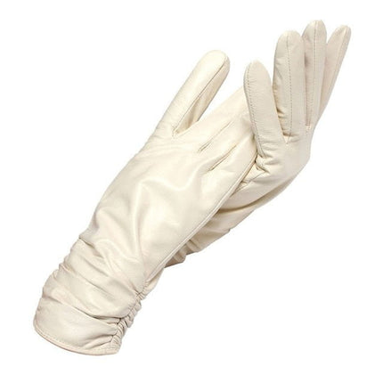 Gants longs en cuir véritable pour femme - Blanc - S - 6 ½ | La boutique du chapeau