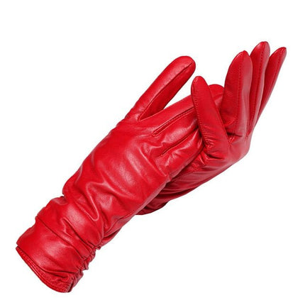 Gants longs en cuir véritable pour femme - Rouge - S - 6 ½ | La boutique du chapeau