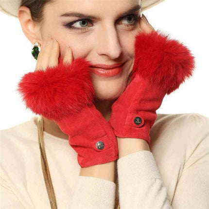 Gants mode réel en cuir véritable daim - Rouge - S - 6 ½ | La boutique du chapeau
