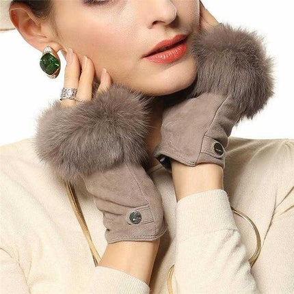 Gants mode réel en cuir véritable daim - Gris - S - 6 ½ | La boutique du chapeau