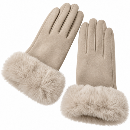Gants velours épais - Beige - Ajustable ( 6 ½ à 8 ) | La boutique du chapeau