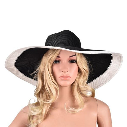 Grand chapeau de soleil - Idéal pour la plage - Noir Blanc - M (56 - 58cm) | La boutique du chapeau