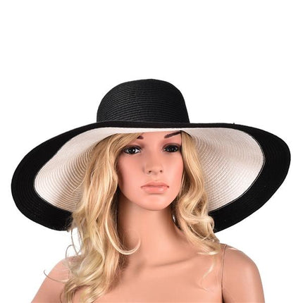 Grand chapeau de soleil - Idéal pour la plage - Noir/Blanc - M (56 - 58cm) | La boutique du chapeau