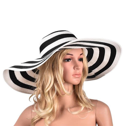 Grand chapeau de soleil - Idéal pour la plage - Blanc/Noir - M (56 - 58cm) | La boutique du chapeau