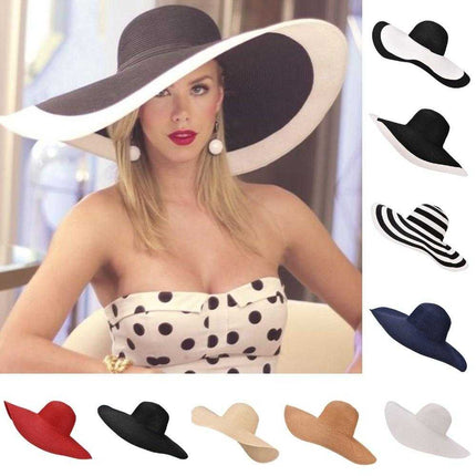 Grand chapeau de soleil - Idéal pour la plage - Blanc/Noir - M (56 - 58cm) | La boutique du chapeau
