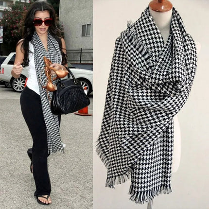 Écharpe châle femme pied-de-poule XL - Noir/blanc - | La boutique du chapeau