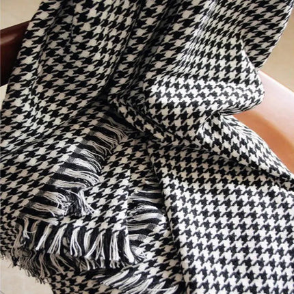 Écharpe châle femme pied-de-poule XL - Noir/blanc - | La boutique du chapeau