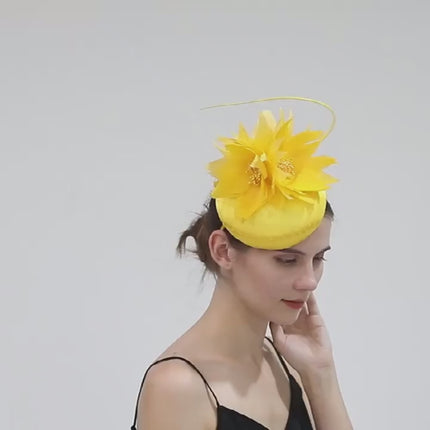 Chapeau bibi femme lin fleur plume fête - Vidéo