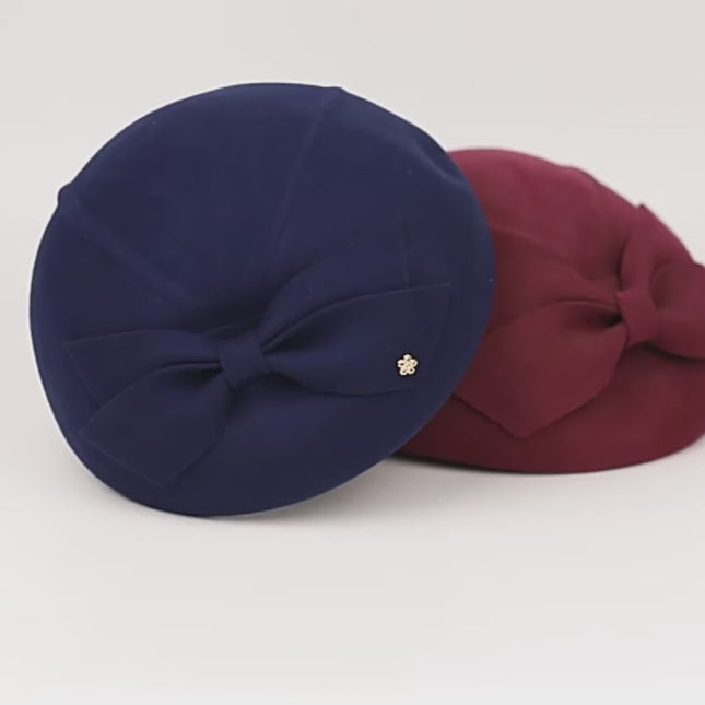 Chapeau fedora femme laine style béret, nœud floral