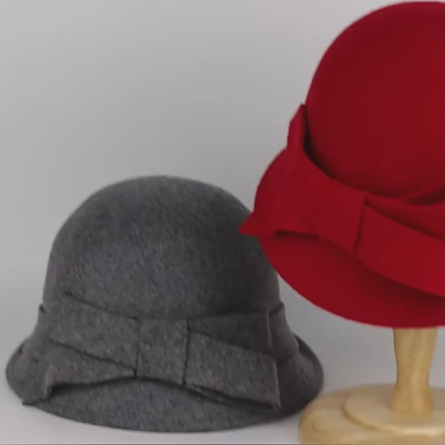 Chapeau fedora femme en laine, nœud