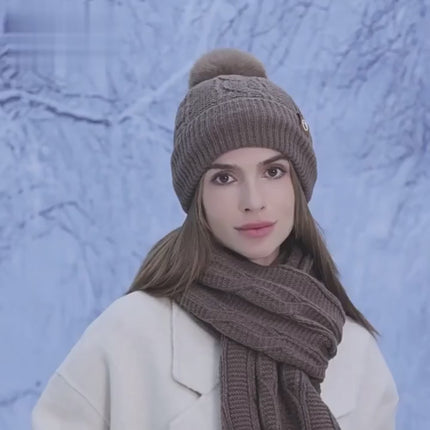 Ensemble bonnet à pompon, écharpe et gants tactiles, doublure polaire - Vidéo