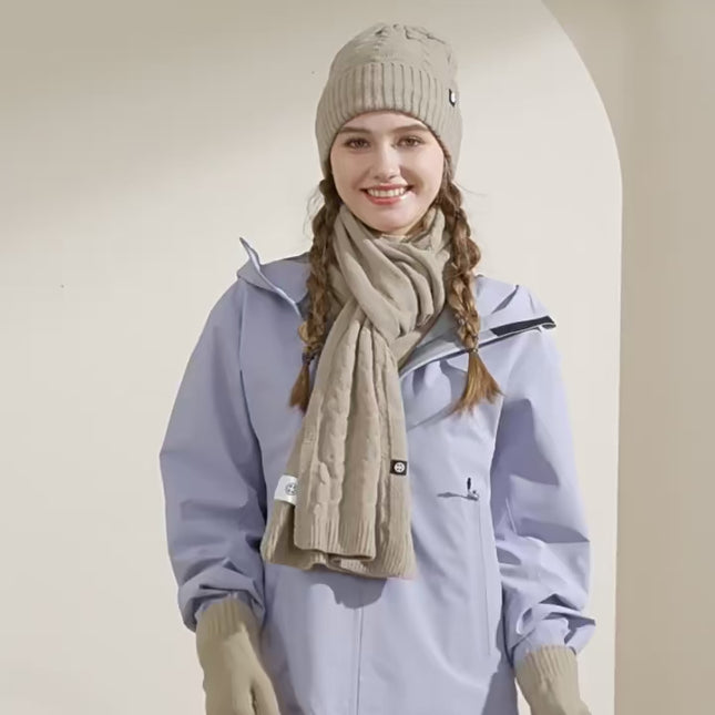 Ensemble bonnet, écharpe et gants tactiles femme, double couche - Vidéo