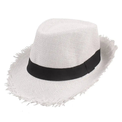 Trilby en paille avec ruban - Blanc - M (56 - 58cm) | La boutique du chapeau