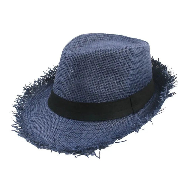 Trilby en paille avec ruban - Bleu marine - M (56 - 58cm) | La boutique du chapeau