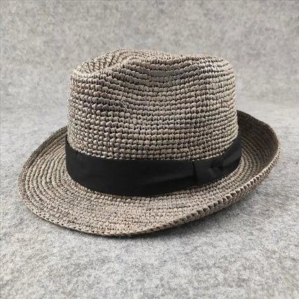Trilby en paille pour l'été - Gris/noir - M (56 - 58cm) | La boutique du chapeau